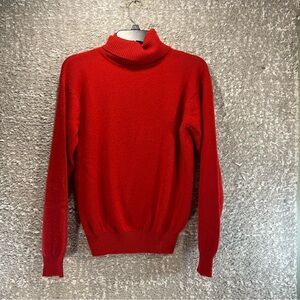 Claude Vernet Red Cashmere Turtle Neck Sweater Large Preppy Holidays